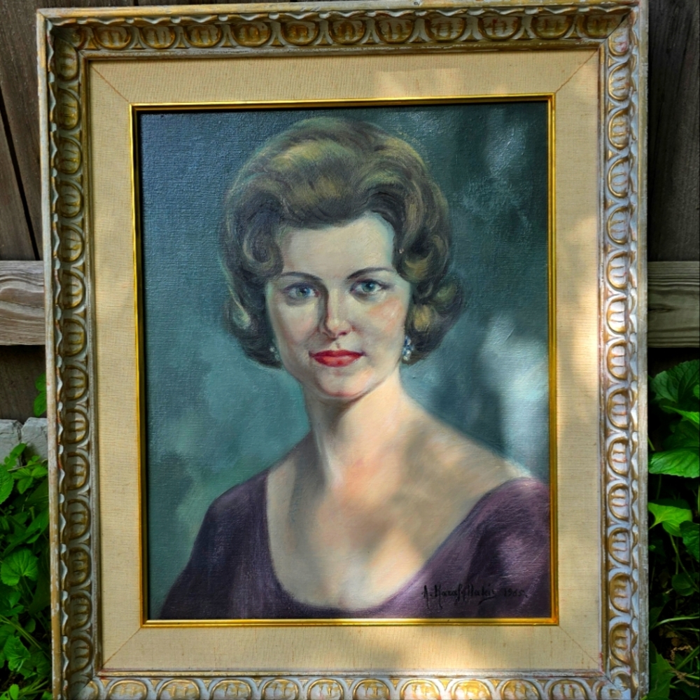 Vintage Original Framed Painting Woman's Portrait Pastel Oil? 26"×21"